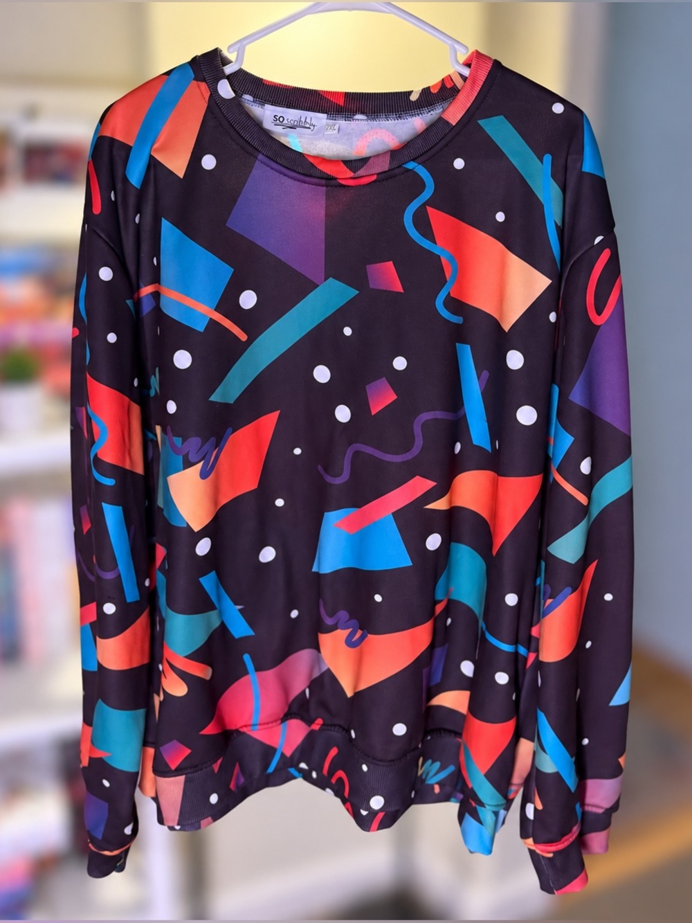So Scribbly Women’s 2XL Abstract Geometric Colorful All Over Print Sweatshirt